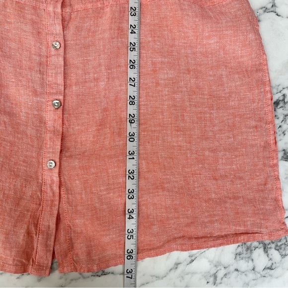 Tahari 100% linen button front tunic top heathered orange laganlook size medium - Picture 6 of 9
